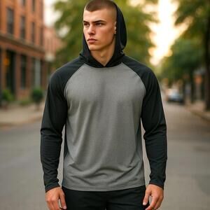 Antigua Cannon Men’s 2XL Hoodie Long Sleeve Lightweight Stretchy Black/Gray NWT